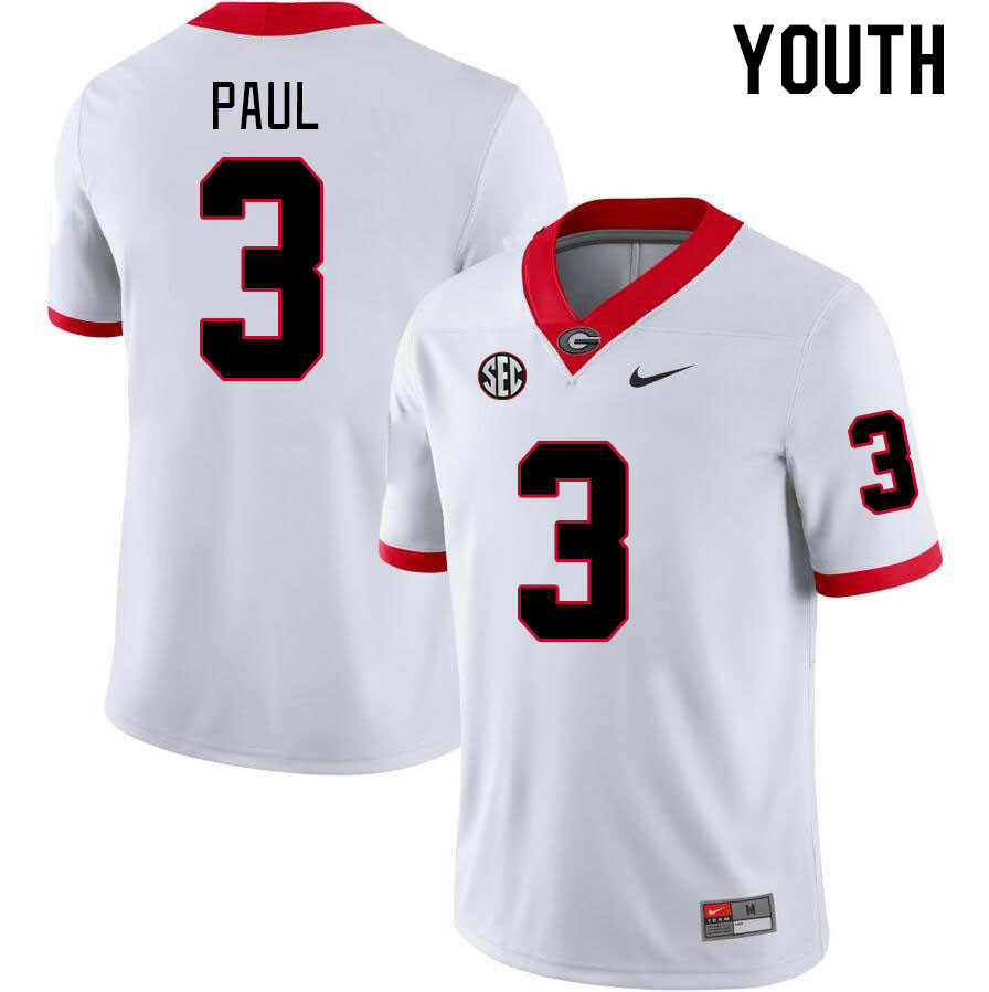 Youth #3 Andrew Paul Georgia Bulldogs College Football Jerseys Stitched-White - Click Image to Close